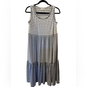 Max Studio Women’s Tiered Dress Maxi Dress Blue & White Stripes Pullover Small